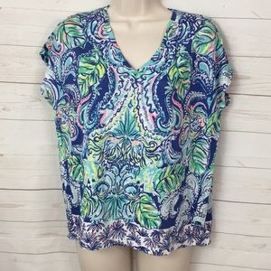 Lilly Pulitzer S-M Linen Cap Sleeve Boxy Floral Top